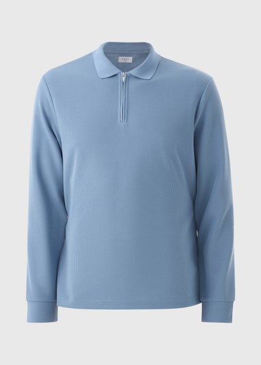 Blue Ribbed Polo Top