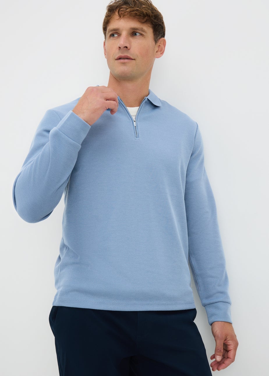 Blue Ribbed Polo Top