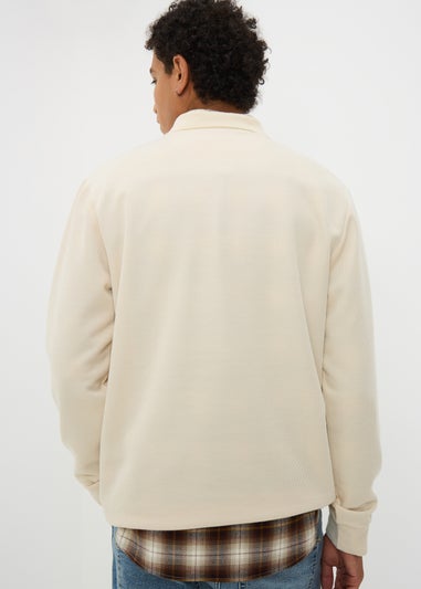 Cream Ribbed Long Sleeve Polo Top
