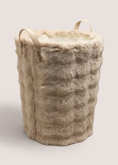 Cream Faux Fur Laundry Basket