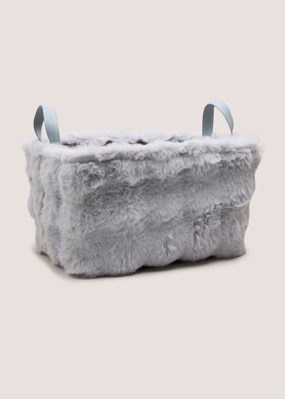Blue Faux Fur Laundry Basket
