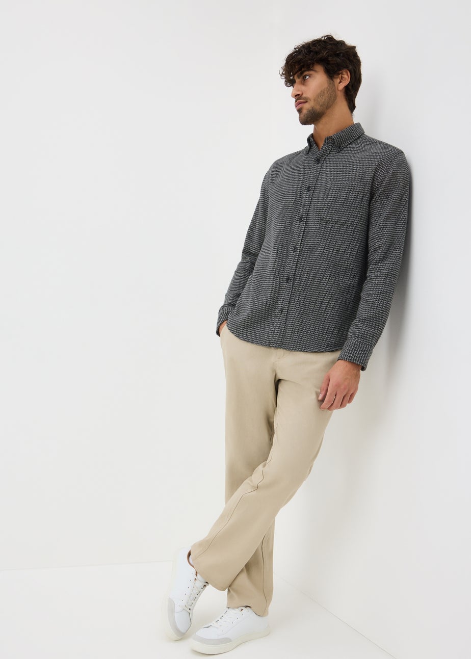 Grey Long Sleeve Waffle Print Shirt