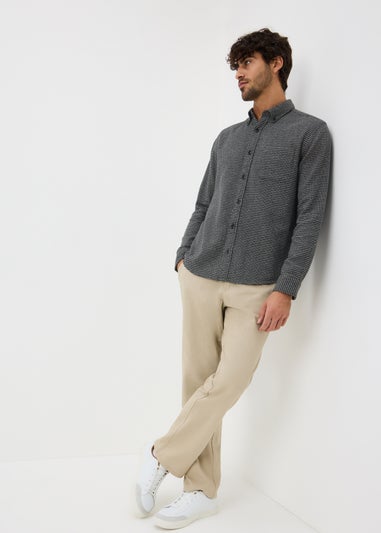 Grey Long Sleeve Waffle Print Shirt