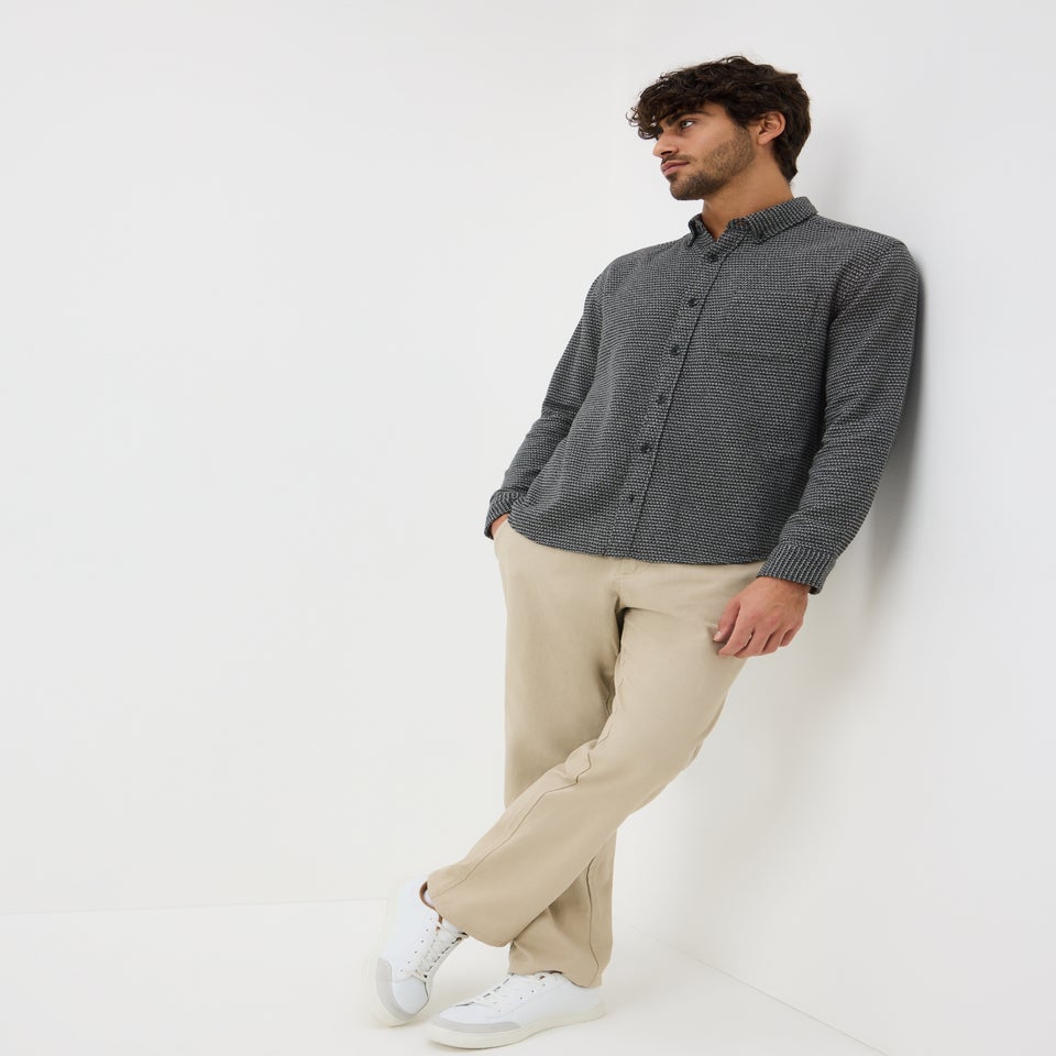 Grey Long Sleeve Waffle Print Shirt