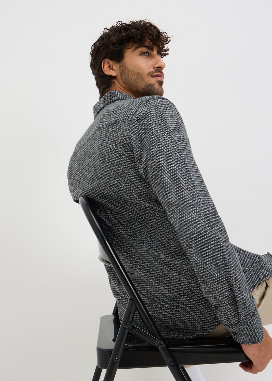 Grey Long Sleeve Waffle Print Shirt