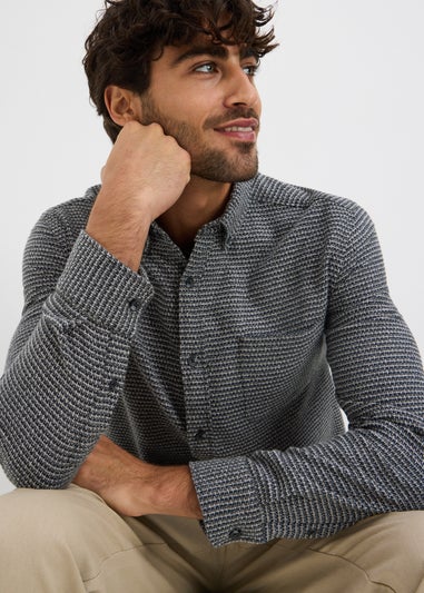 Grey Long Sleeve Waffle Print Shirt