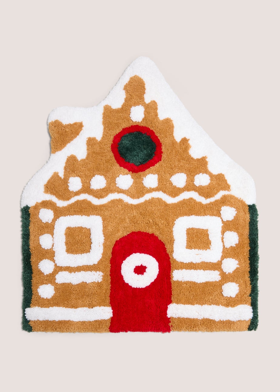 Gingerbread House Shaped Bath Mat