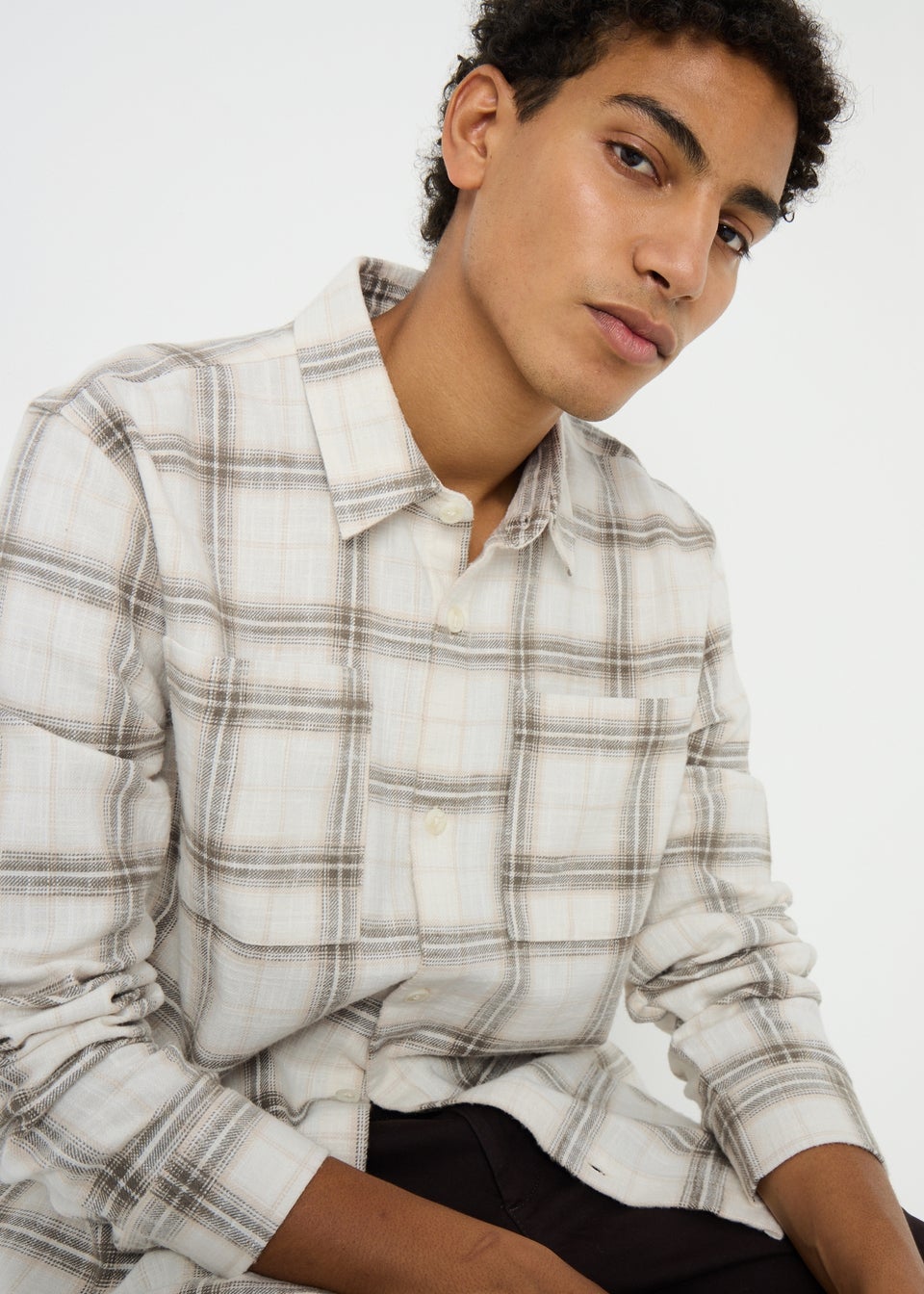 Ecru Check Brushed Overshirt