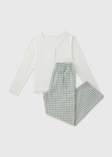White & Green Gingham Pyjama Set