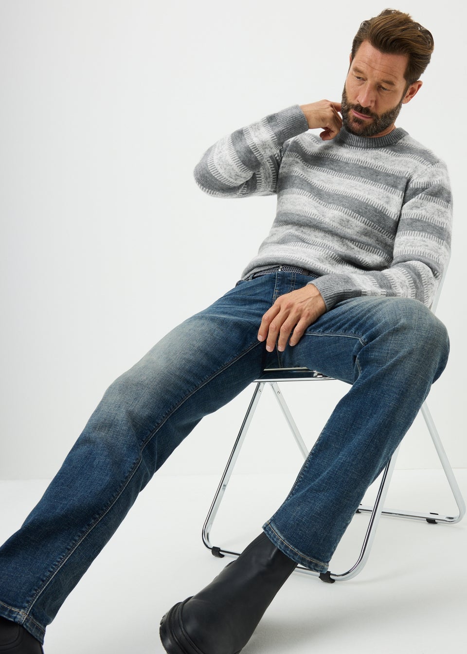 Lincoln Grey Plaited Stripe Jumper