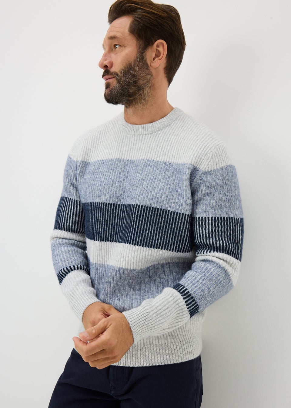 Lincoln Grey Plaited Stripe Jumper