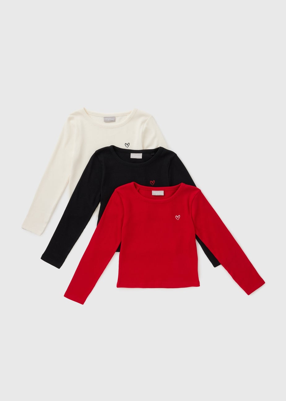 3 Pack Girls Multicolour Ribbed Long Sleeve Top (7-15yrs)