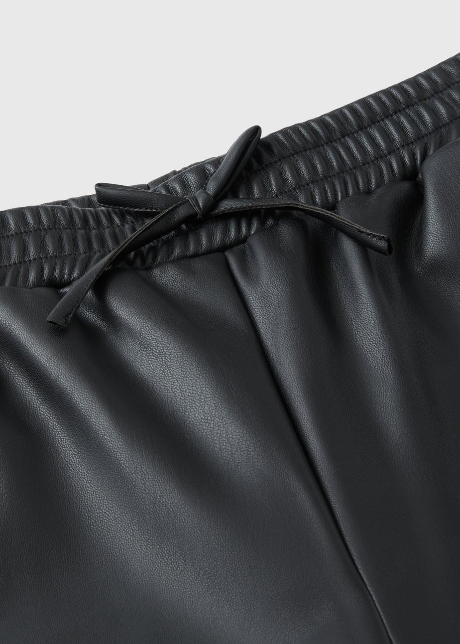 Girls Black Faux Leather Wide Leg Trousers (7-15yrs)