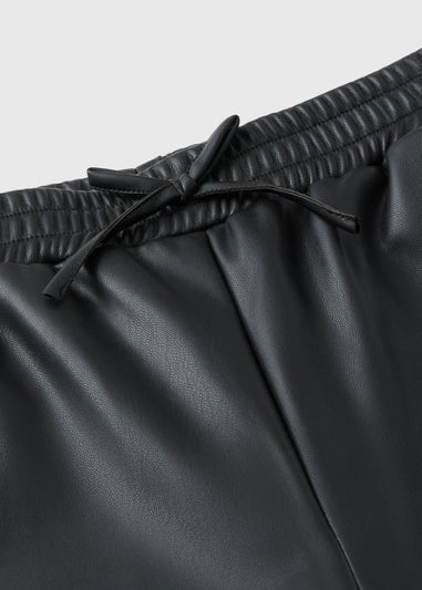 Girls Black Faux Leather Wide Leg Trousers (7-15yrs)