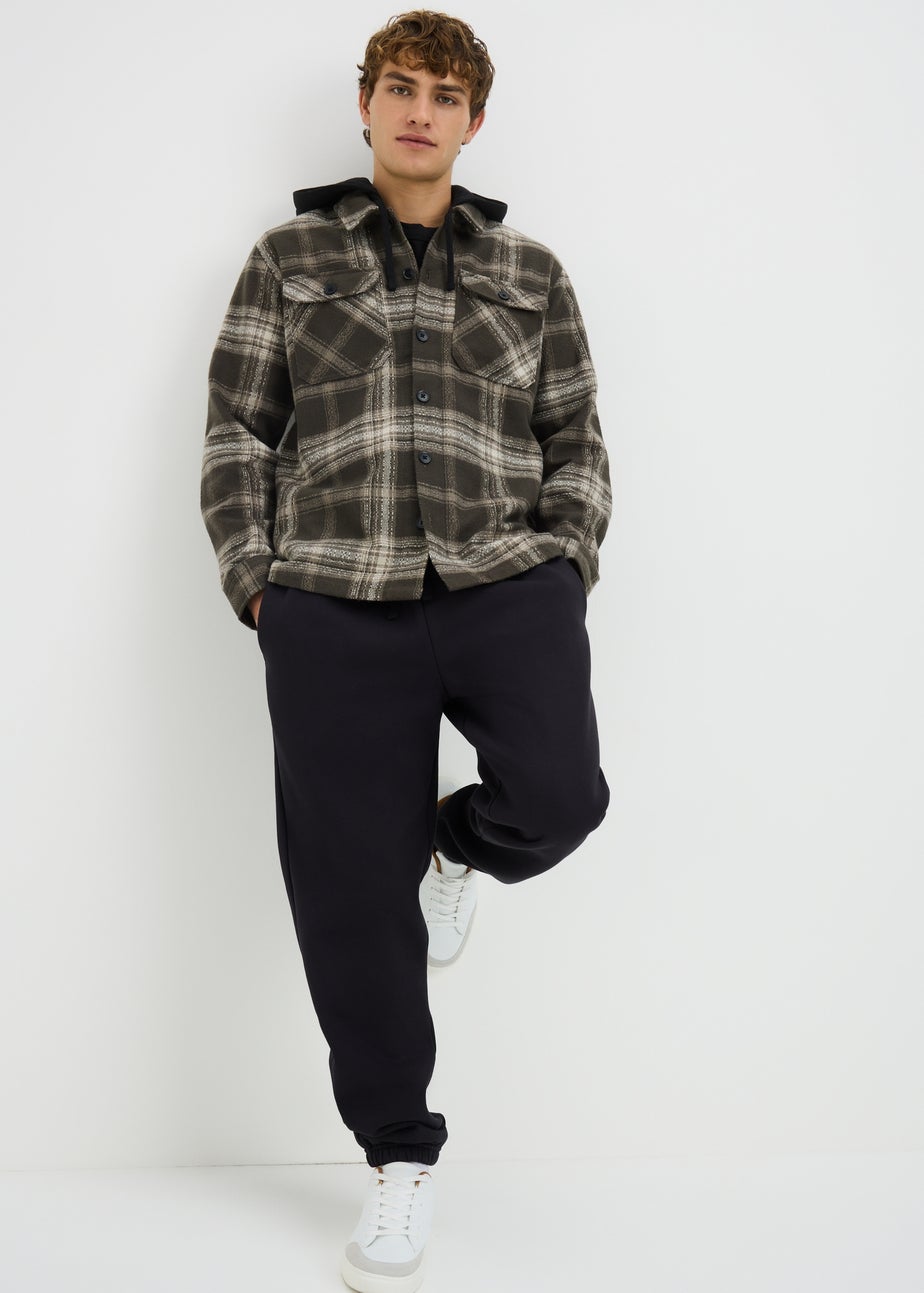 Khaki Hooded Check Shacket