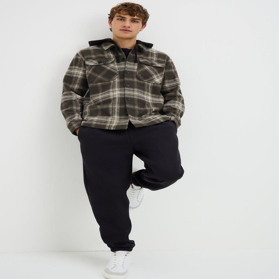 Khaki Hooded Check Shacket