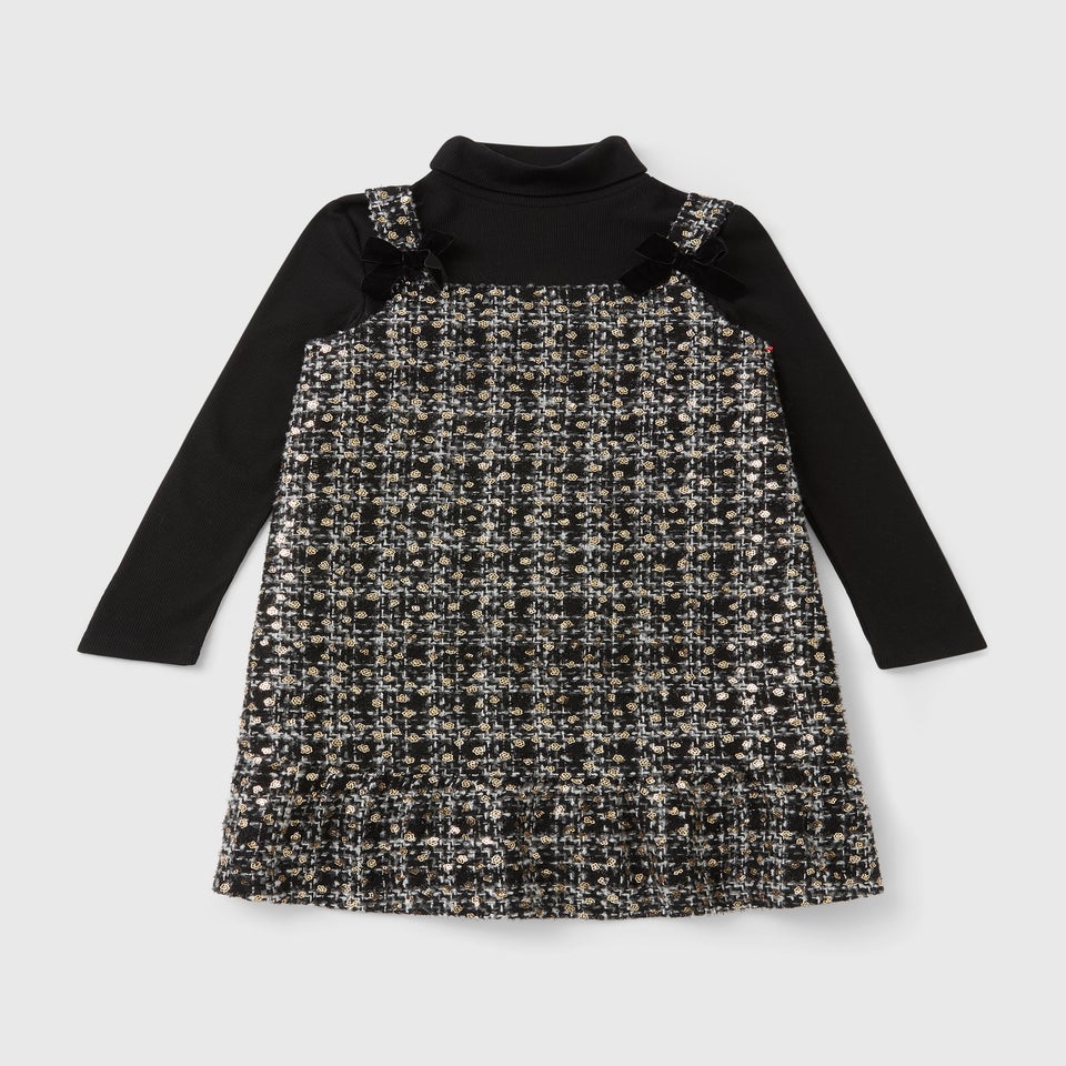 Girls Black Mono Boucle Pinafore & Top Set (7-15yrs)