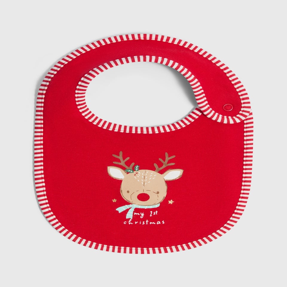 Baby Red Reindeer First Christmas Bib