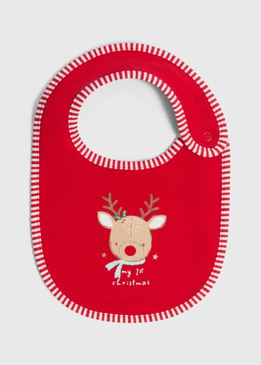 Baby Red Reindeer First Christmas Bib