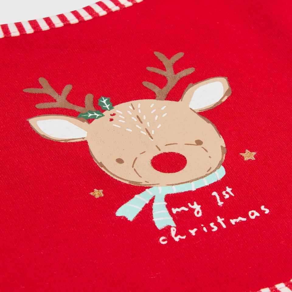 Baby Red Reindeer First Christmas Bib