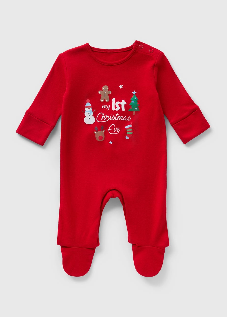 Baby Red First Christmas Eve Sleepsuit (Newborn-12mths)