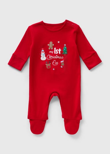 Baby Red First Christmas Eve Sleepsuit (Newborn-12mths)