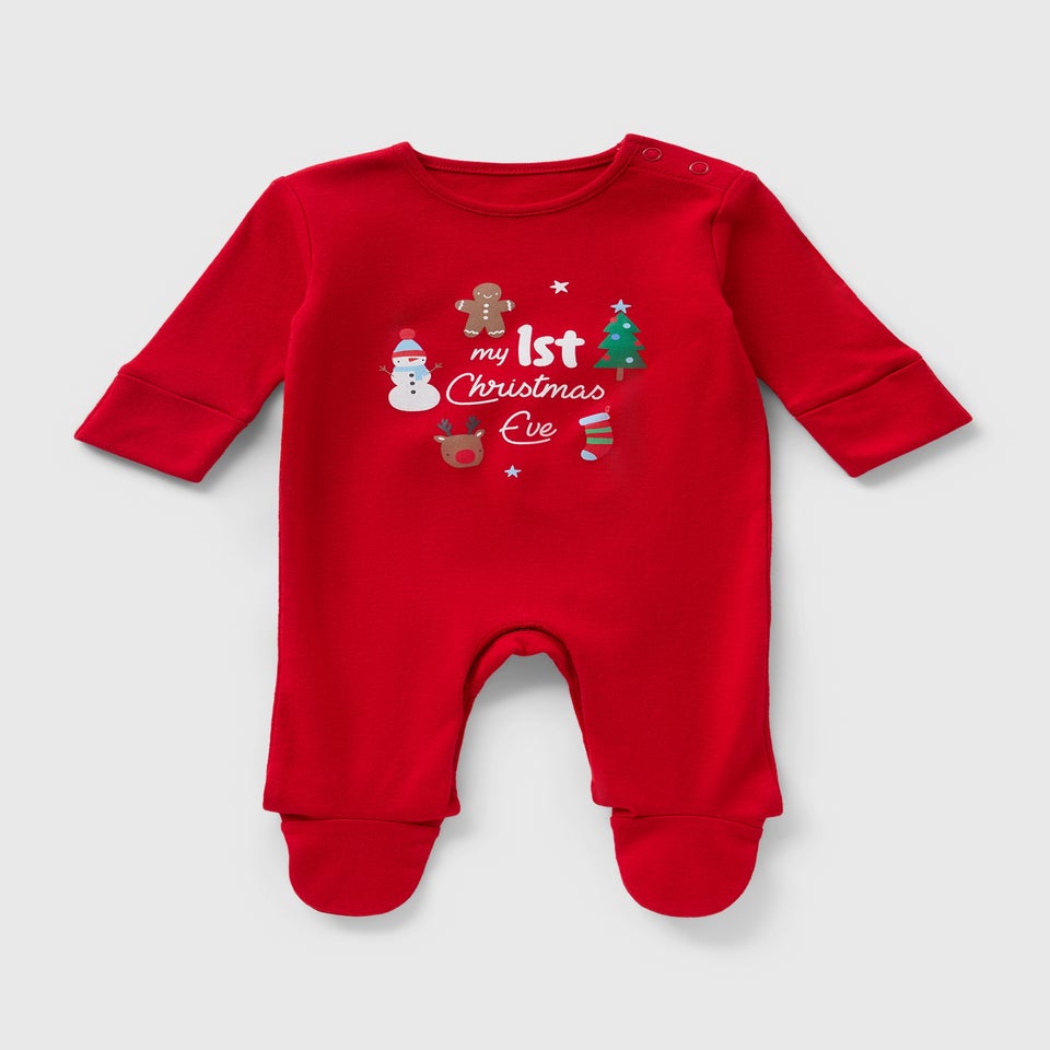 Baby Red First Christmas Eve Sleepsuit (Newborn-12mths)