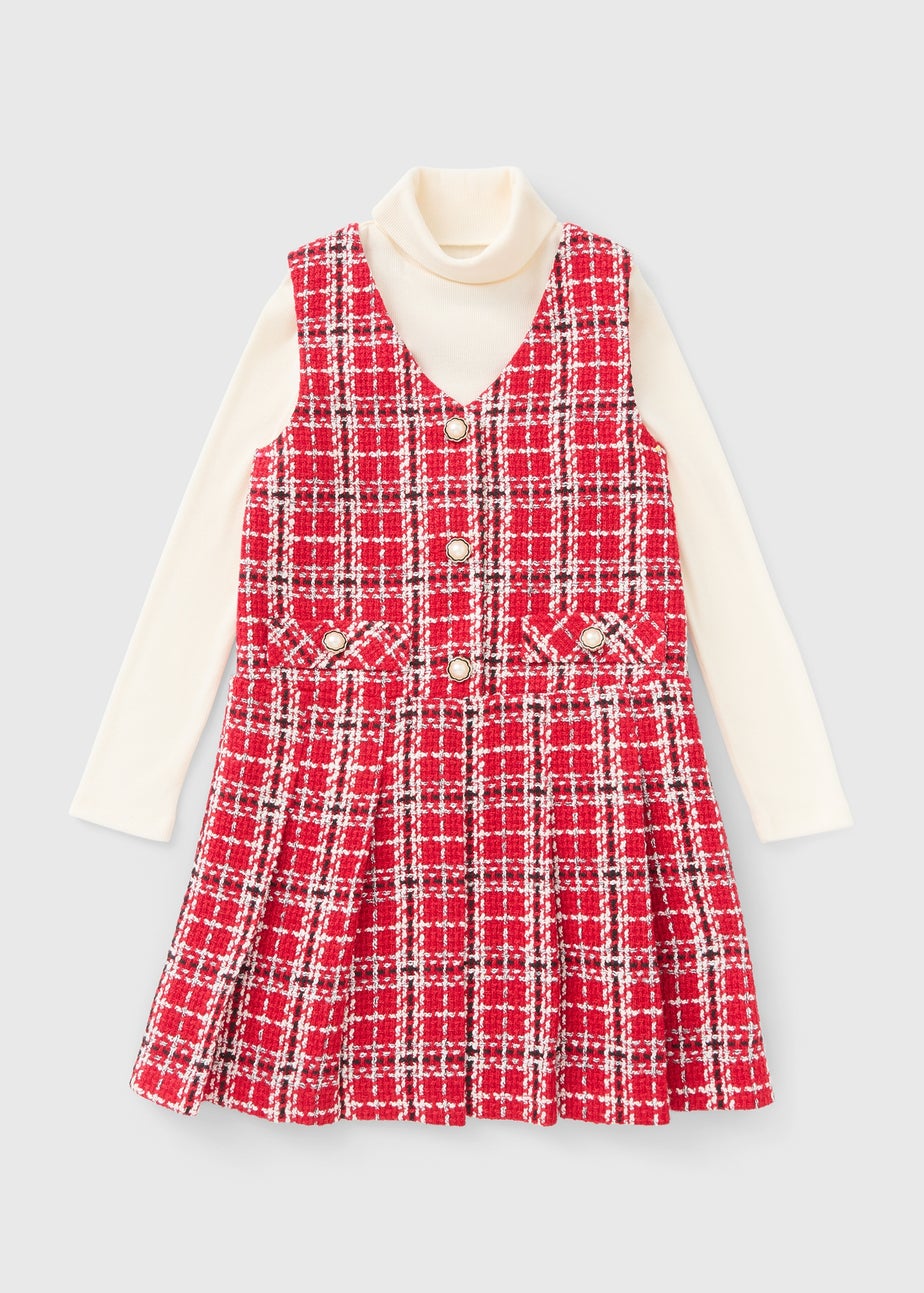 Girls Red Boucle Top & Pinafore Set (7-15yrs)