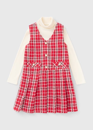 Girls Red Boucle Top & Pinafore Set (7-15yrs)
