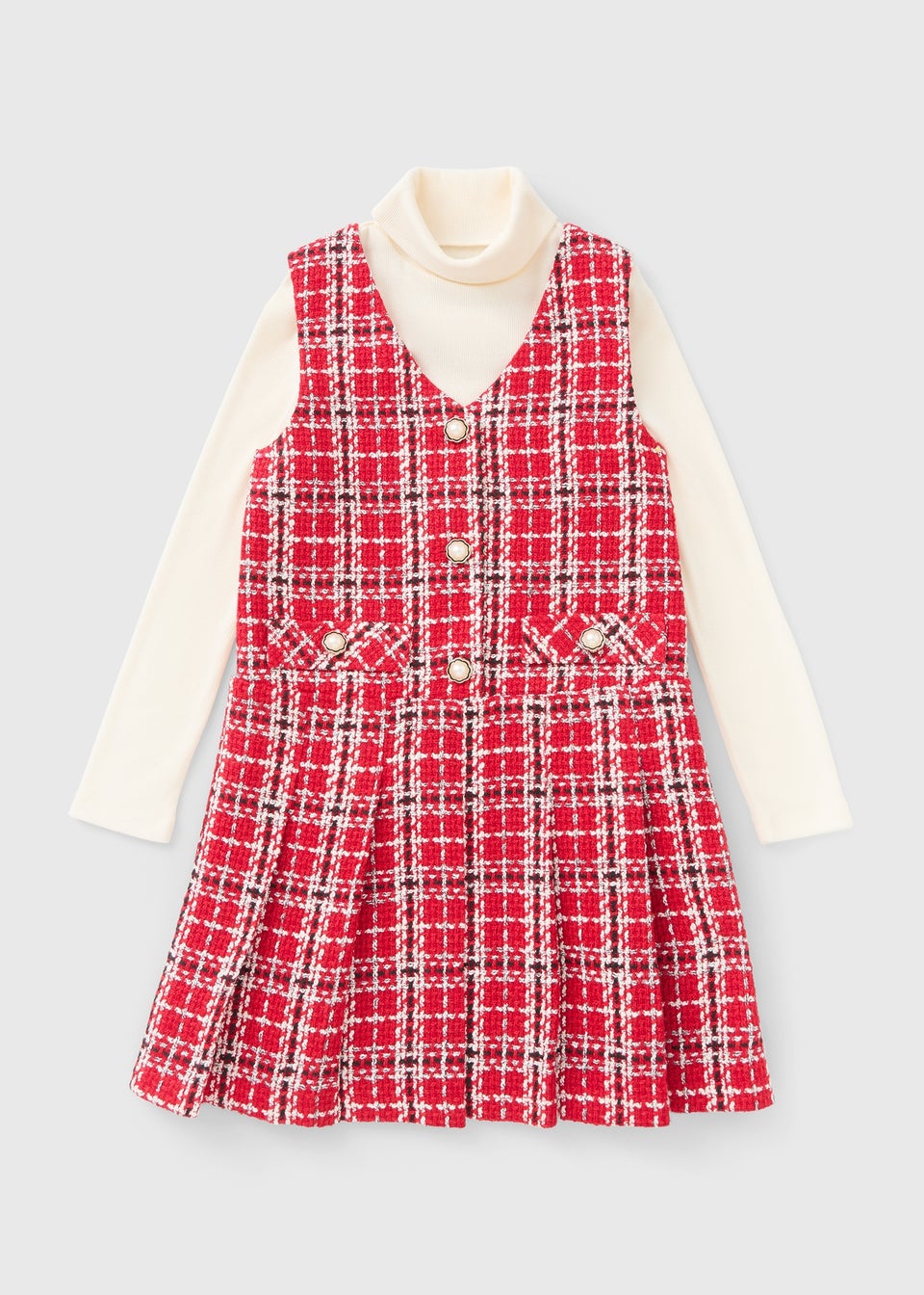 Girls Red Boucle Top & Pinafore Set (7-15yrs)