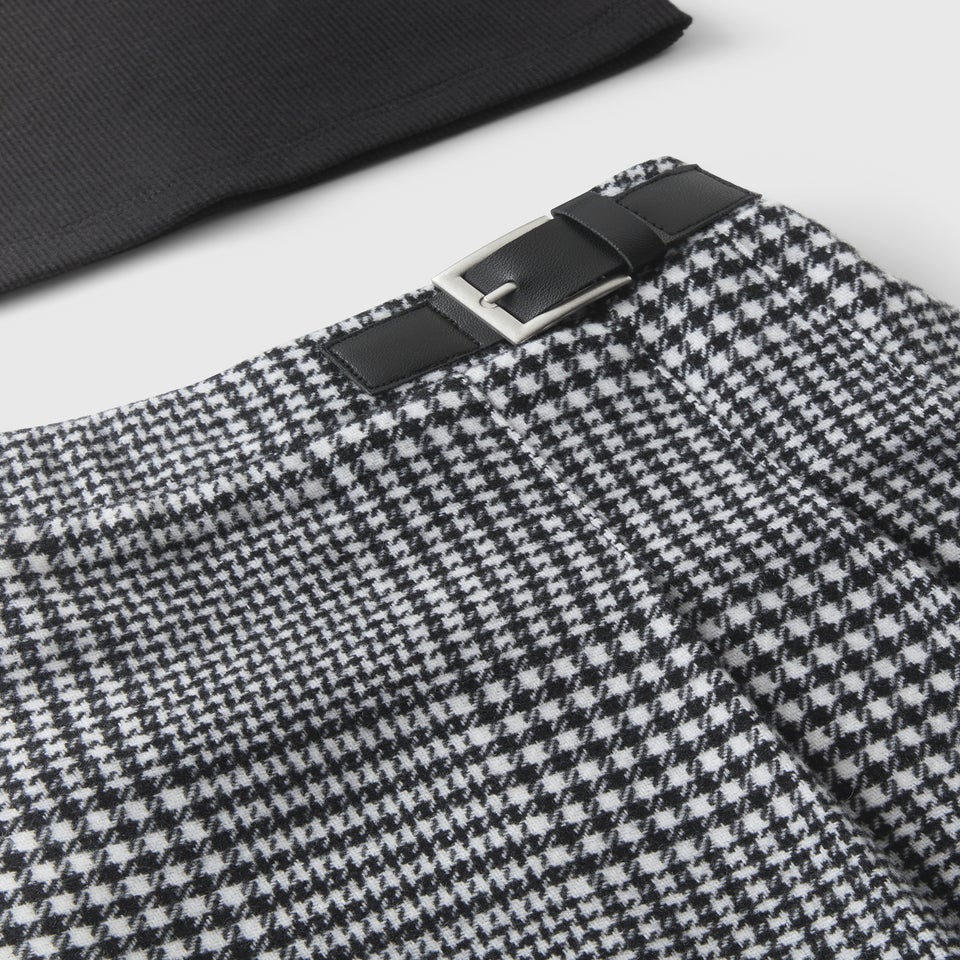 Girls Black Check Top & Skirt Set (7-15yrs)