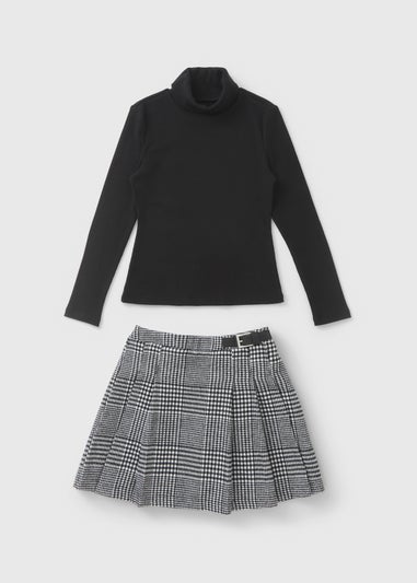 Girls Black Check Top & Skirt Set (7-15yrs)
