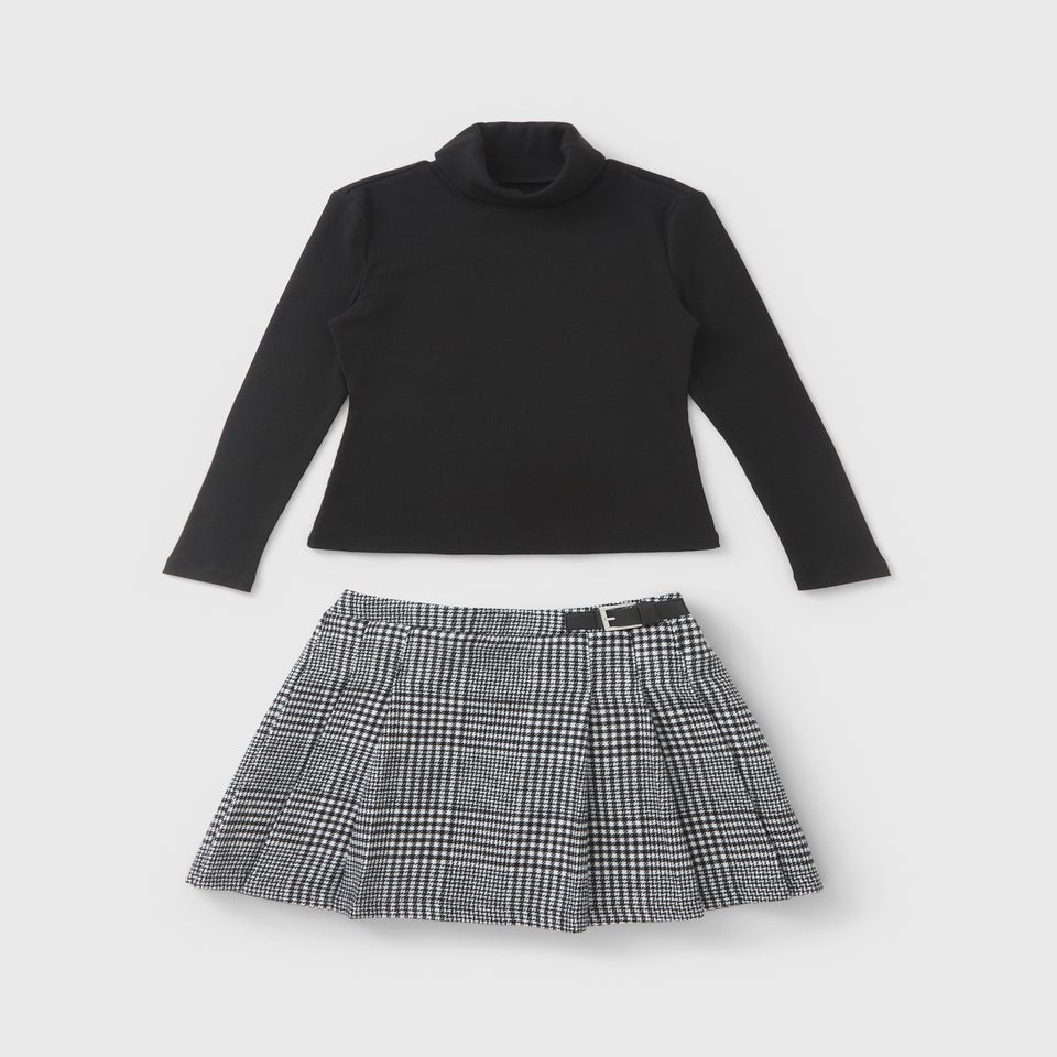 Girls Black Check Top & Skirt Set (7-15yrs)