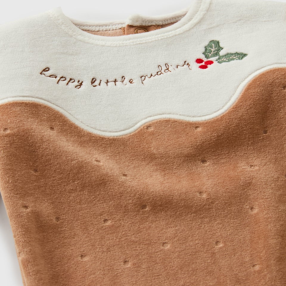 Baby Beige Christmas Pudding Sleepsuit & Hat Set (Newborn-23mths)