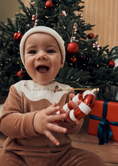 Baby Beige Christmas Pudding Sleepsuit & Hat Set (Newborn-23mths)