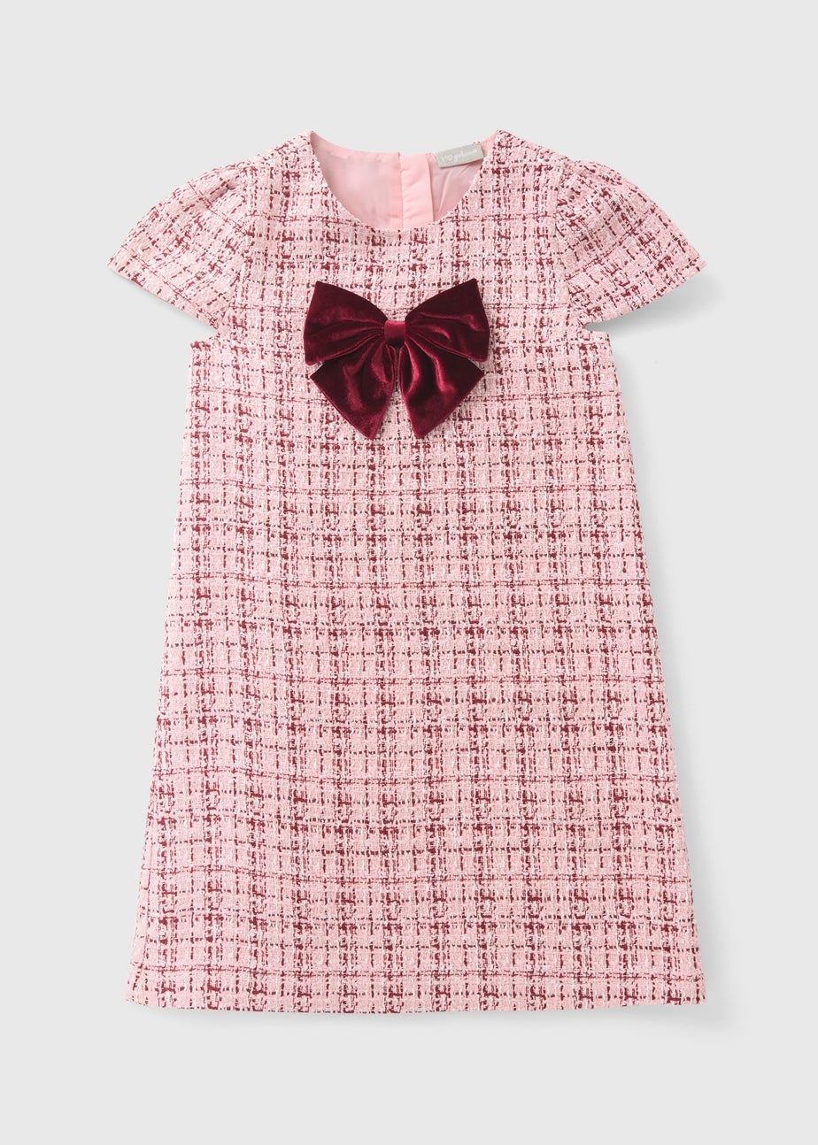 Girls Pink Boucle Bow Dress (7-15yrs)