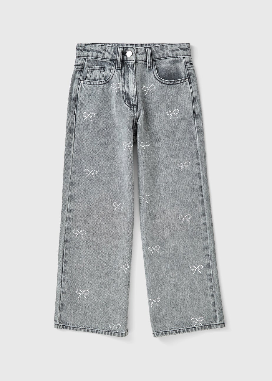 Girls Grey Wash Bow Detail Jeans (7-15yrs)