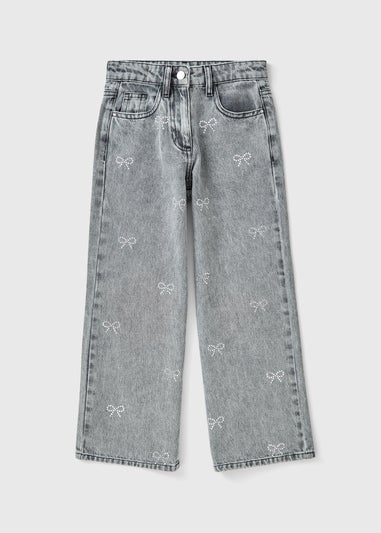 Girls Grey Wash Bow Detail Jeans (7-15yrs)