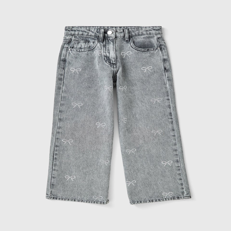 Girls Grey Wash Bow Detail Jeans (7-15yrs)