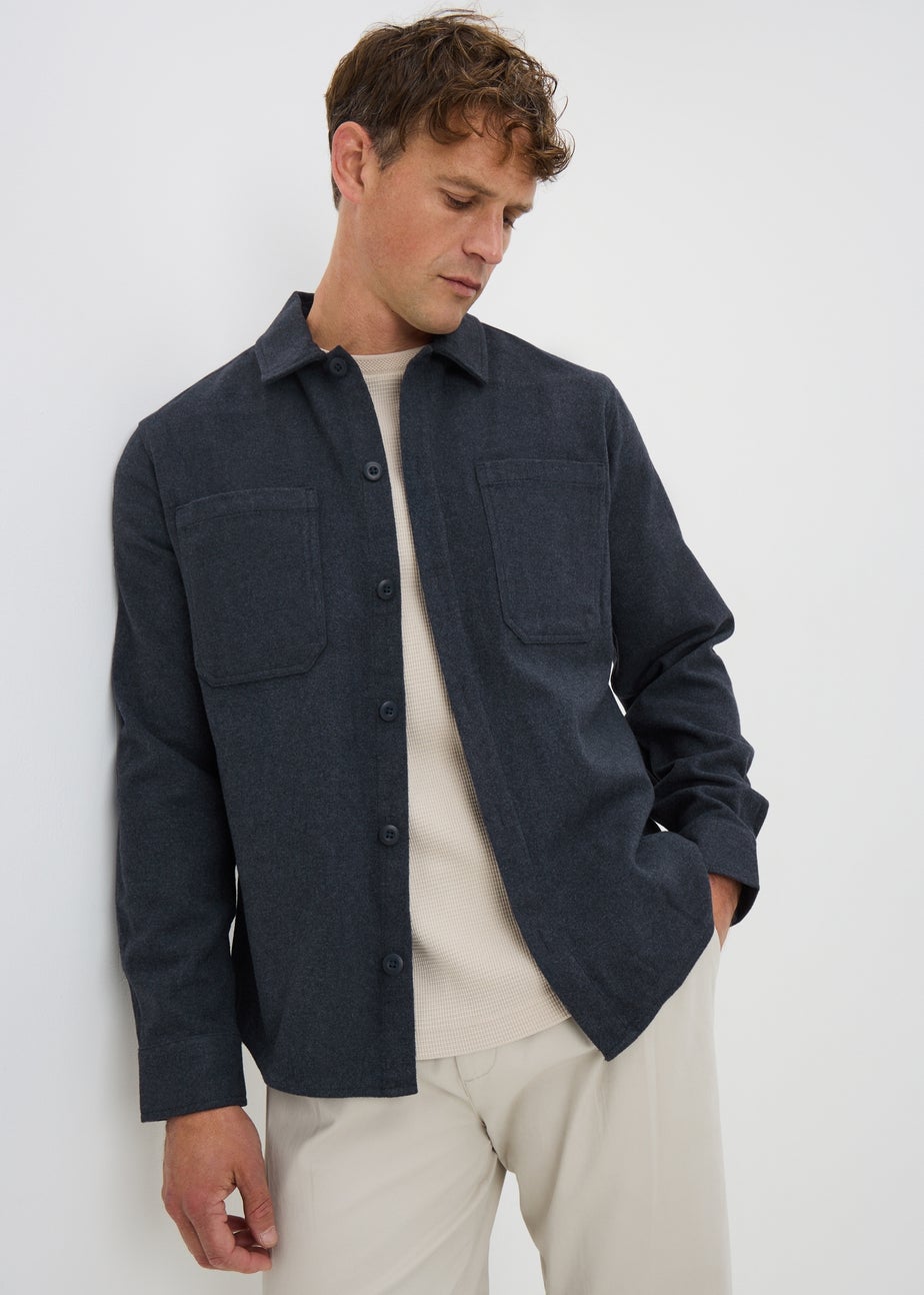 Navy Plain Brushed Overshirt
