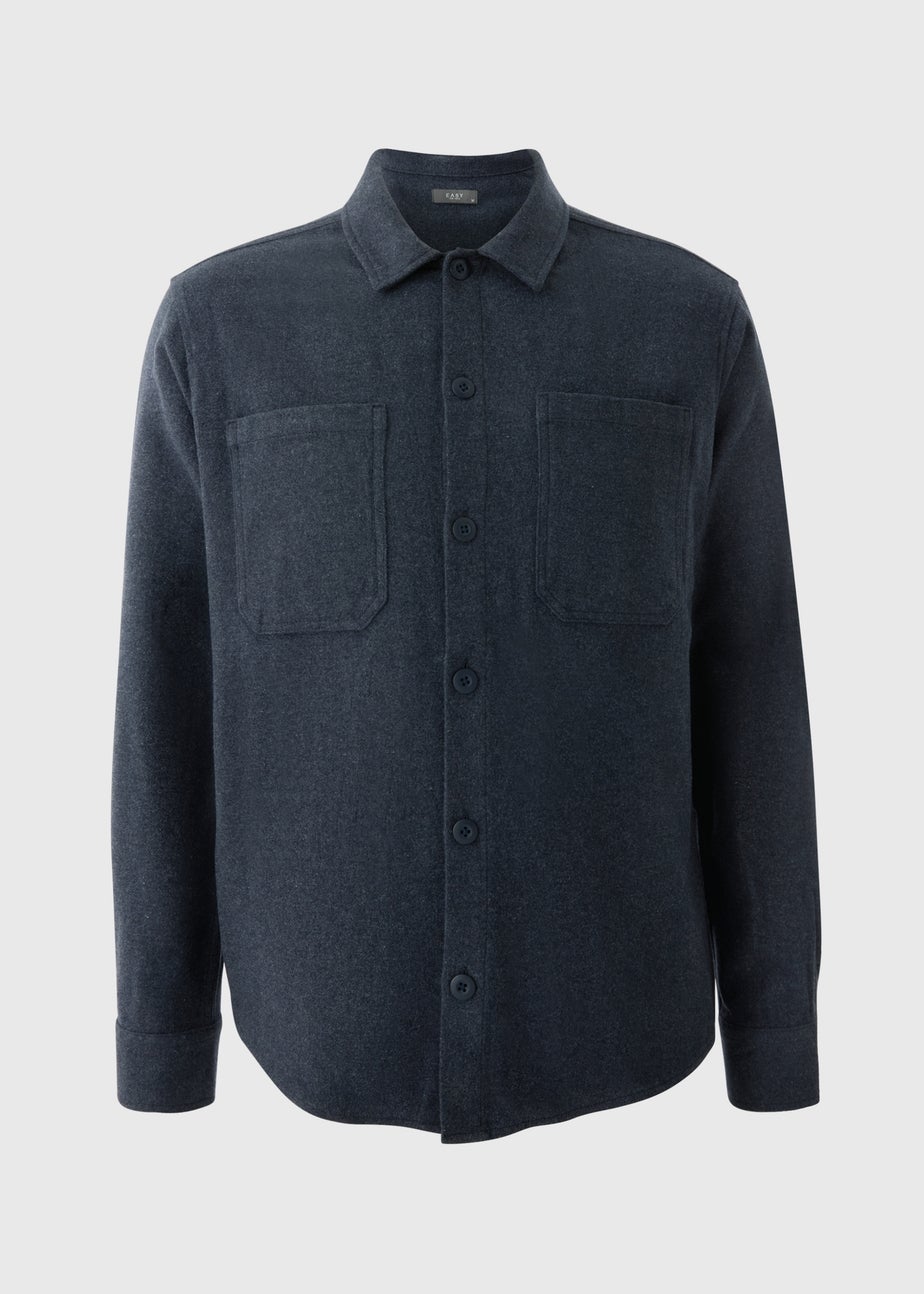Navy Plain Brushed Overshirt