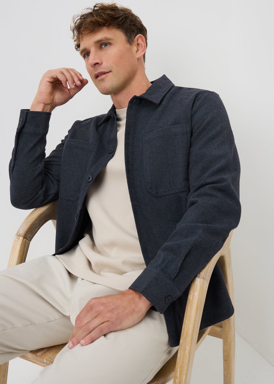 Navy Plain Brushed Overshirt