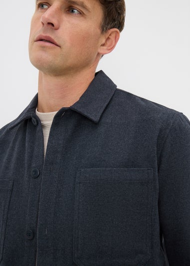 Navy Plain Brushed Overshirt