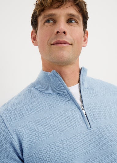 Blue Textured 1/4 Zip Jumper