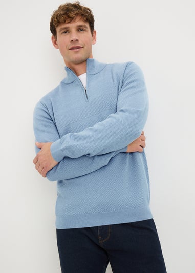 Blue Textured 1/4 Zip Jumper