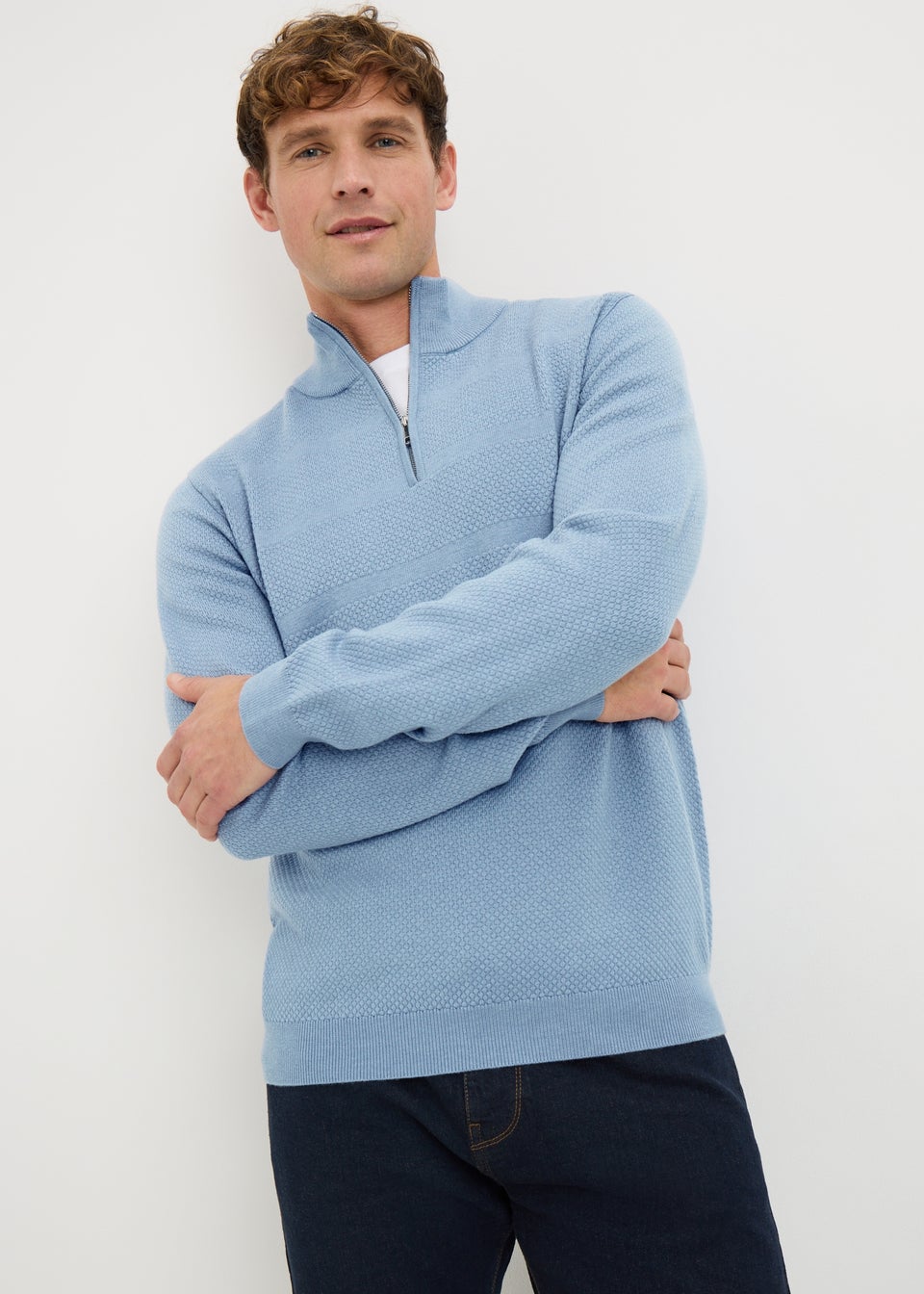 Blue Textured 1/4 Zip Jumper