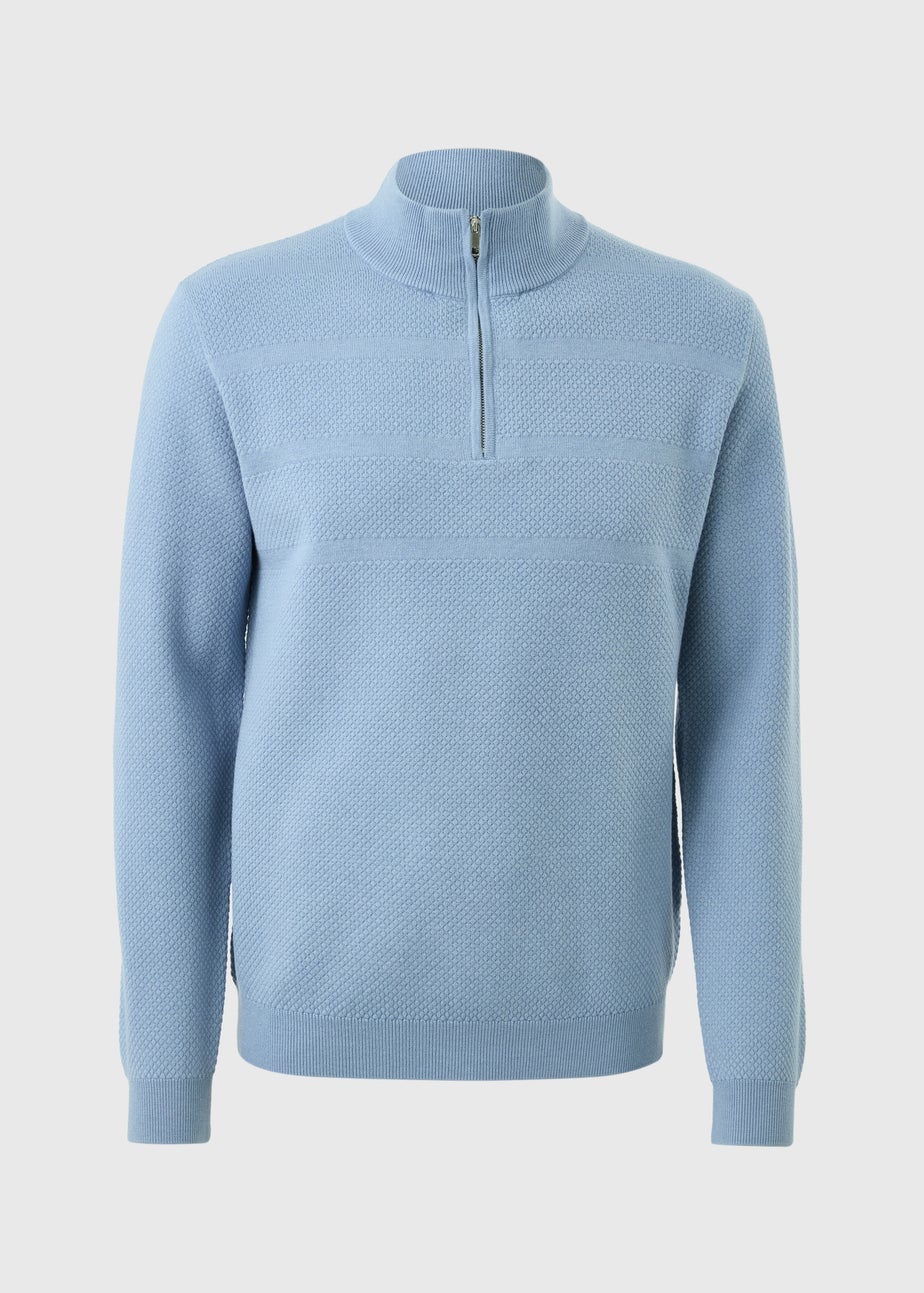 Blue Textured 1/4 Zip Jumper