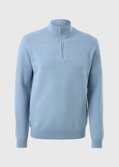 Blue Textured 1/4 Zip Jumper
