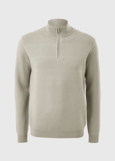 Beige Textured 1/4 Zip Jumper