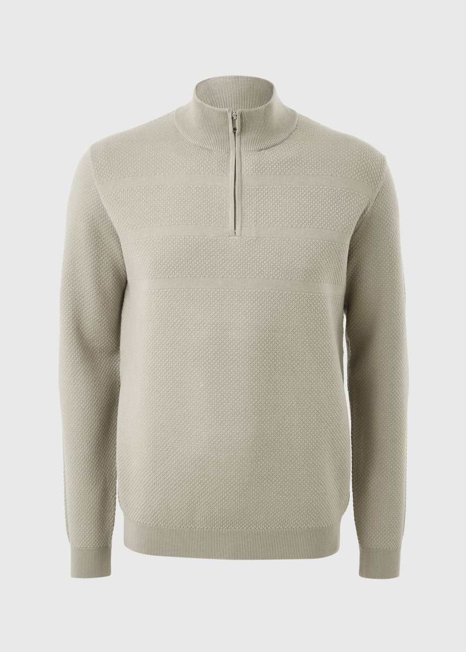 Beige Textured 1/4 Zip Jumper